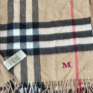 Burberry Tan and Red Checkered Scarf